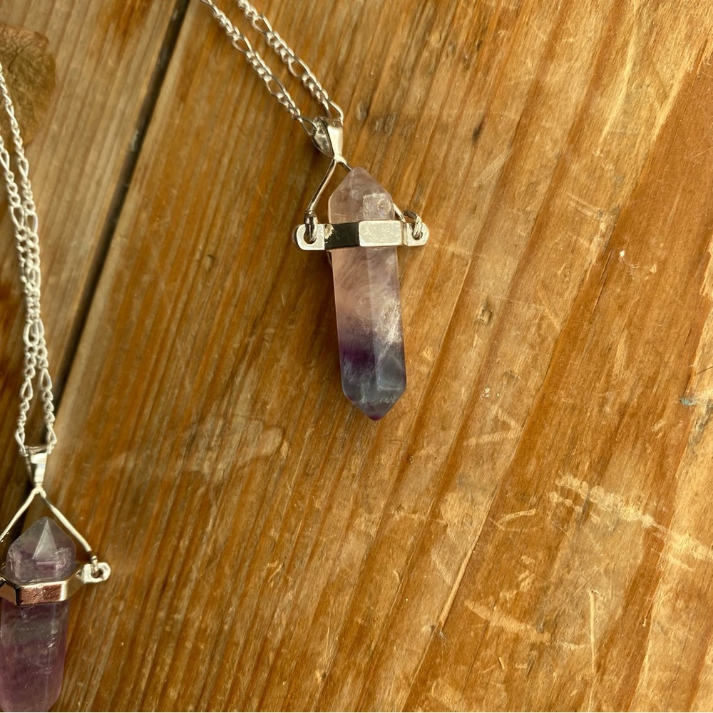 Rainbow Flourite Sterling Silver Necklace Purple Pink 20” - Picture 7 of 14